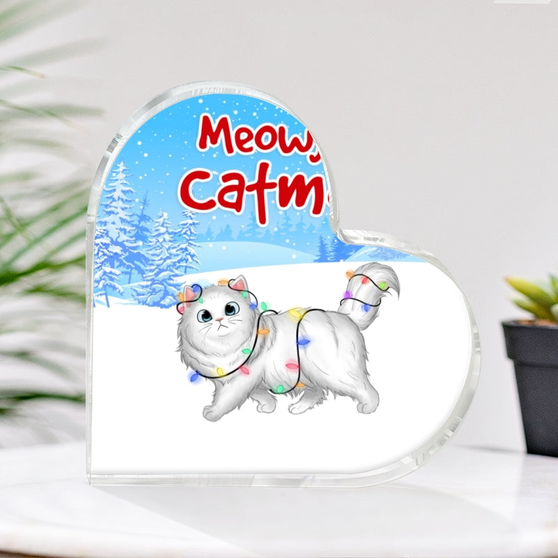 Walking Fluffy Cat Winter Christmas Personalized Pillow (Insert Included)
