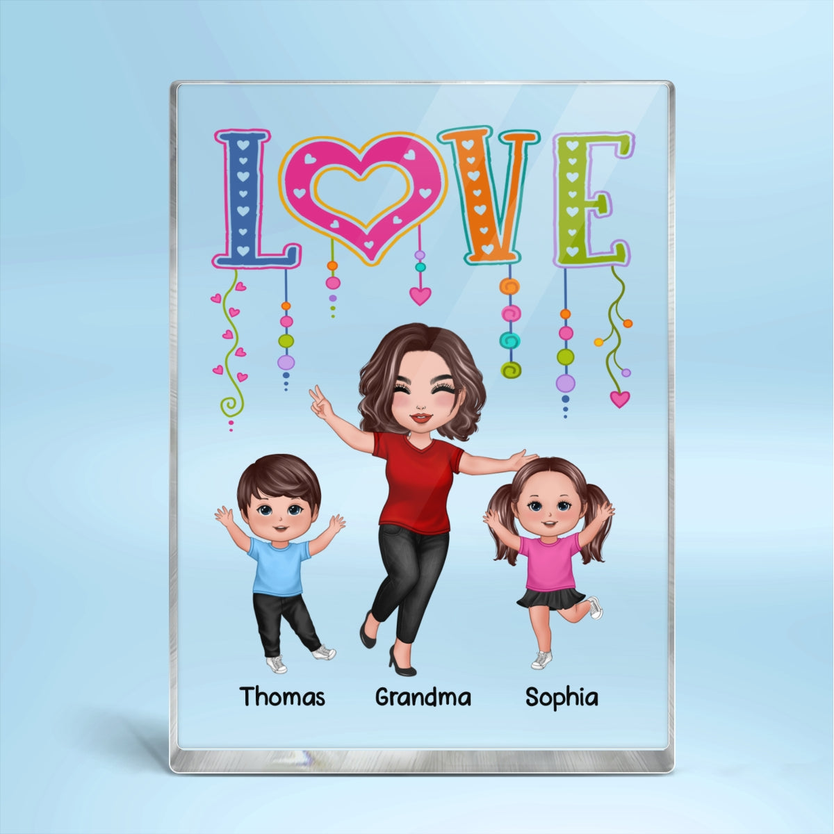 LOVE Happy Doll Grandma Mom With Kids Personalized Vertical Rectangle Acrylic Block Plaque