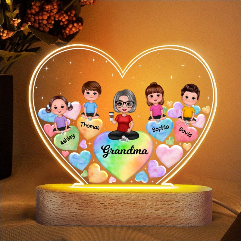 (campaign nang) Grandma Grandkids Hearts In Heart Personalized Heart Acrylic LED Night Light (campaign nang)