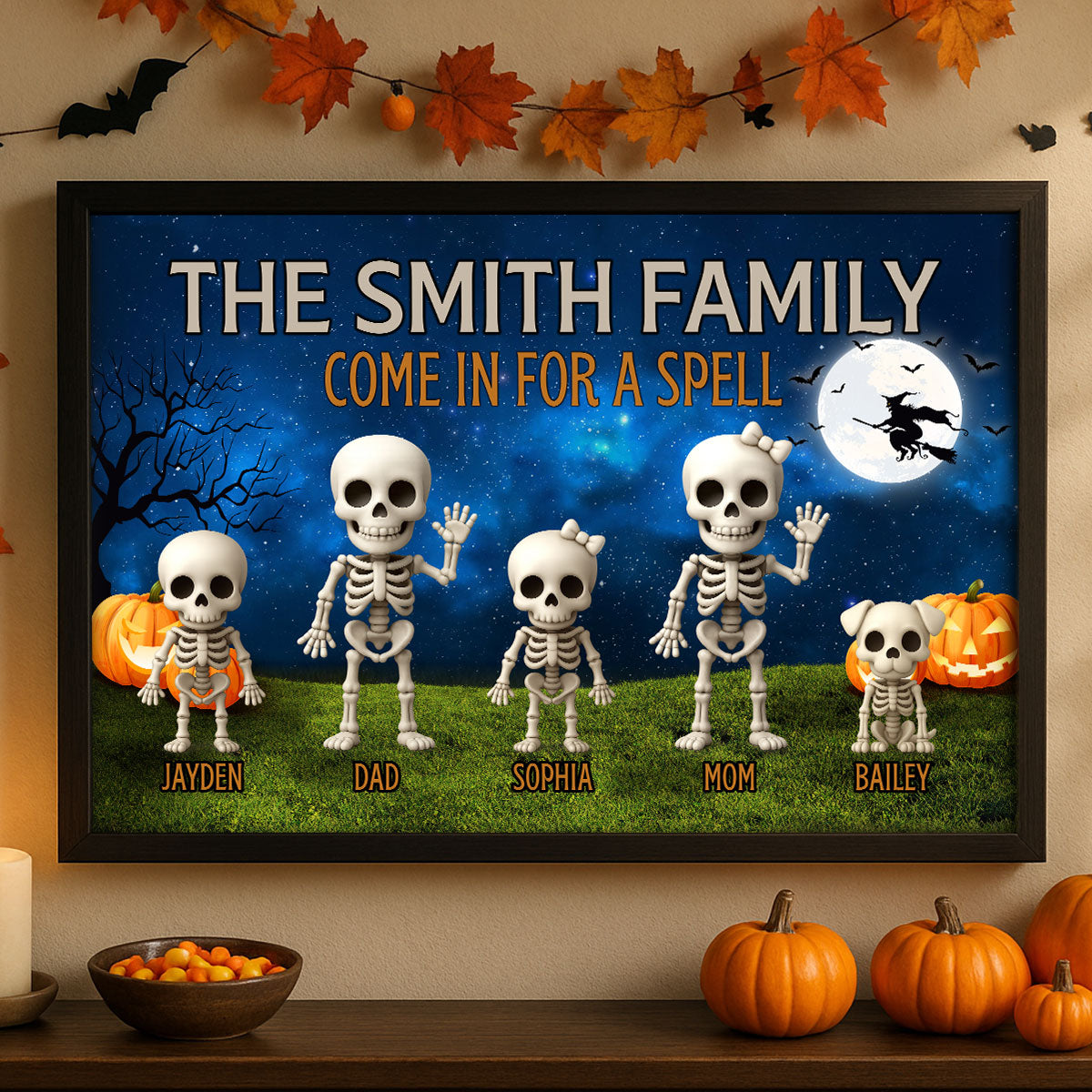 Halloween Funny Skeleton Family Personalized Poster, Halloween Decor