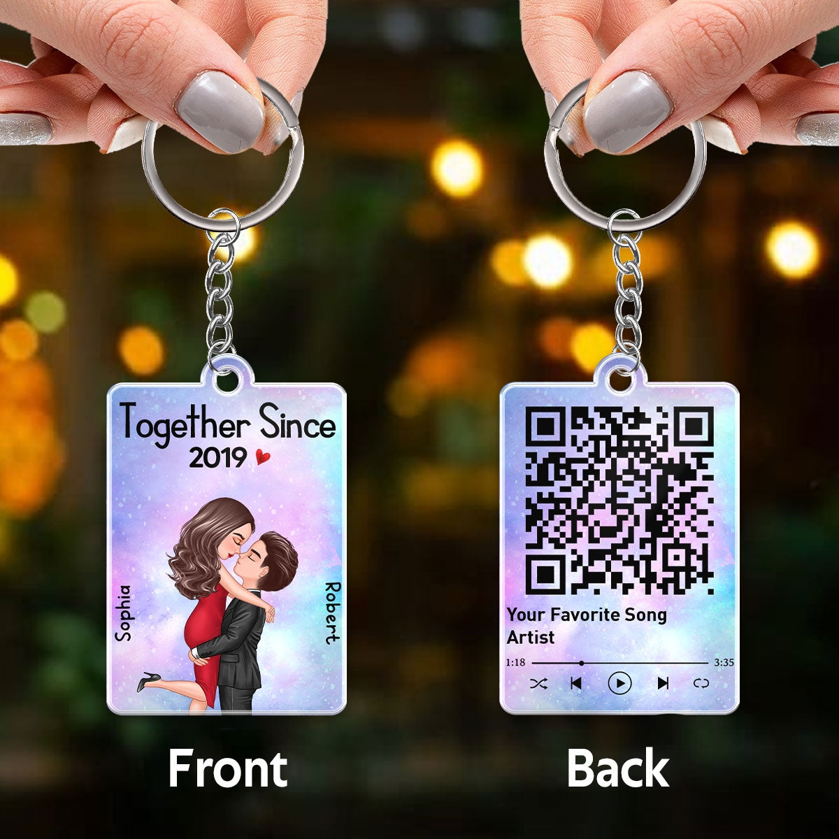 Hugging Kissing Doll Couple Together Since Scannable QR Code Personalized Acrylic Keychain