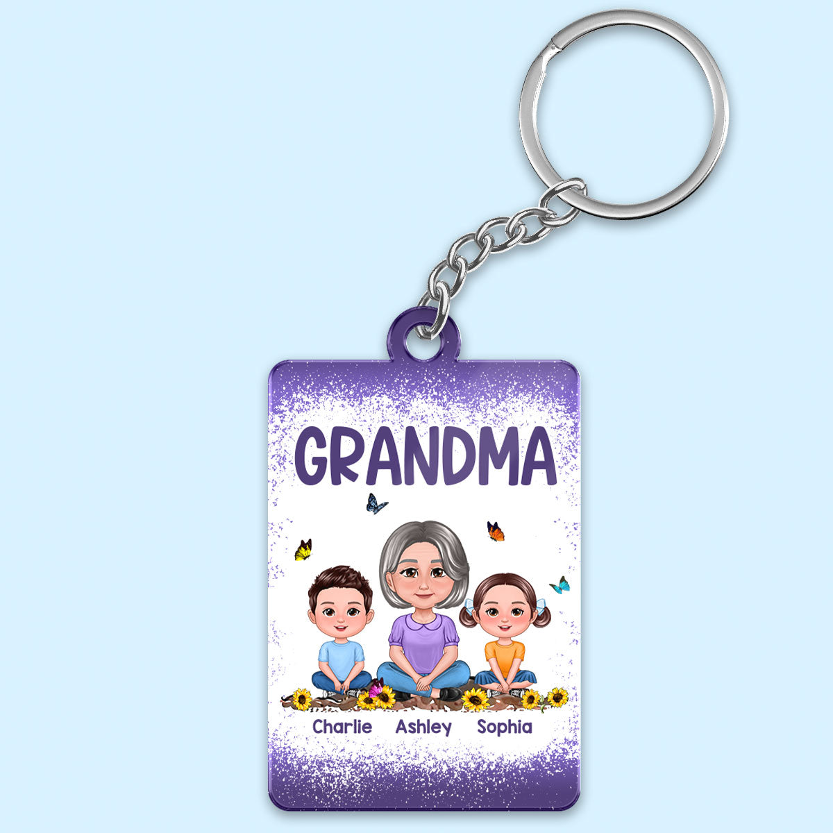 (campaign nang) Purple Grandma Mom Kids Butterflies Personalized Acrylic Keychain (campaign nang)