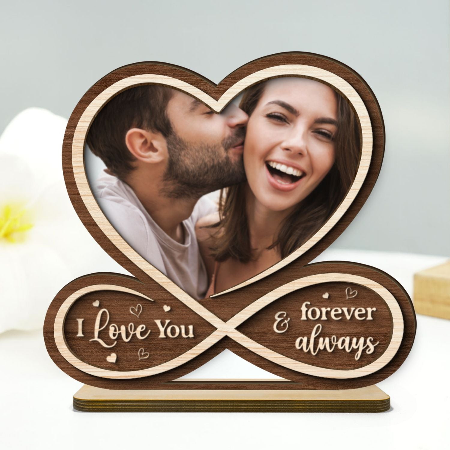 Infinity Custom Couple Photo Personalized 2-Layer Standing Wooden Plaque, Heartfelt Gift For Couple, For Him, For Her, Boyfriend, Girlfriend, Husband, Wife_Onboarding2