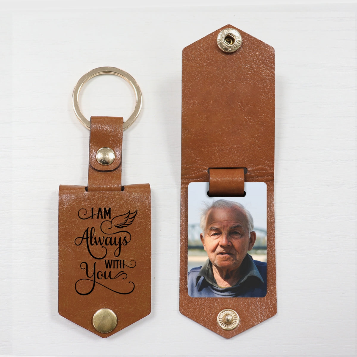 I Am Always With You Memorial Custom Photo Remembrance Gift Personalized Leather Keychain