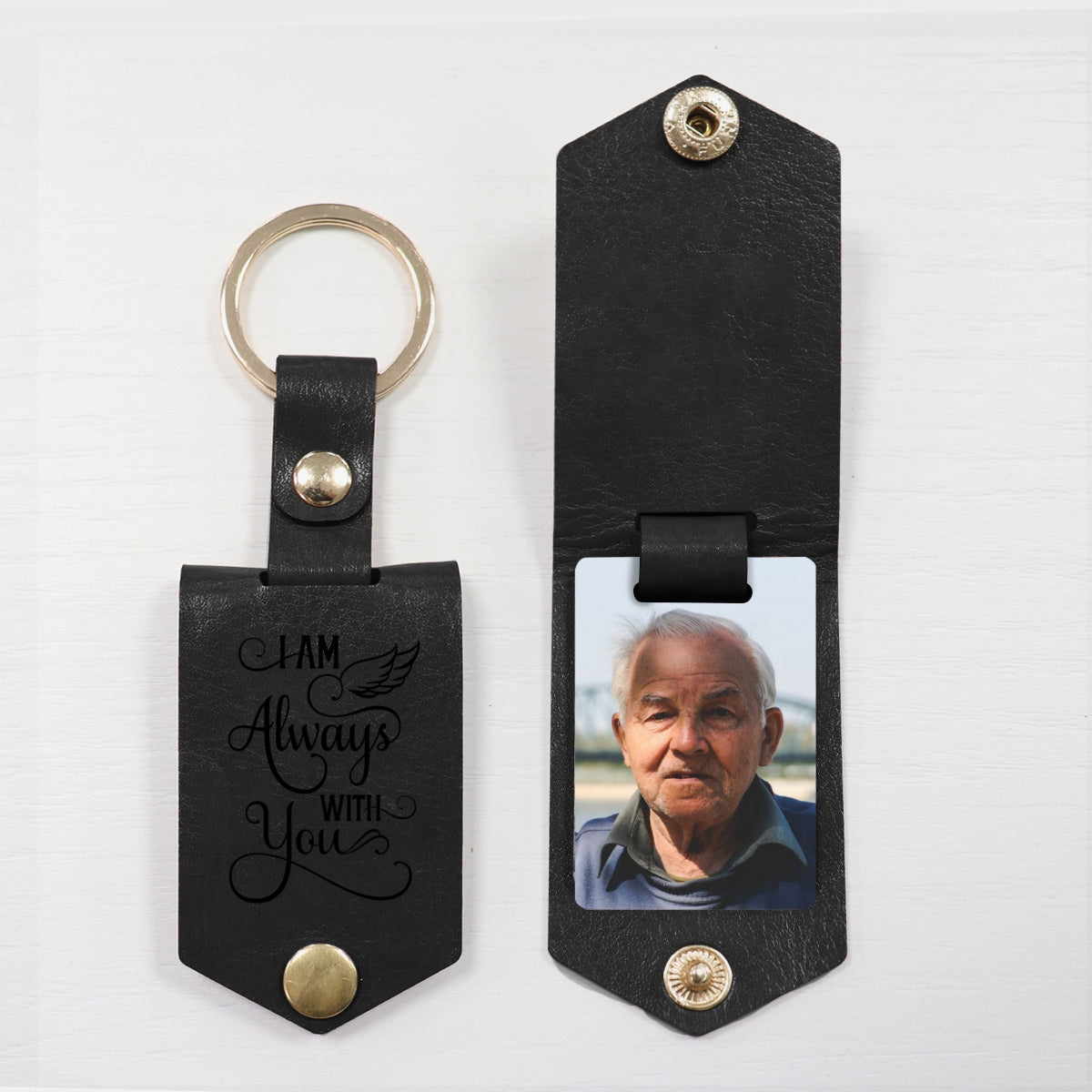 I Am Always With You Memorial Custom Photo Remembrance Gift Personalized Leather Keychain