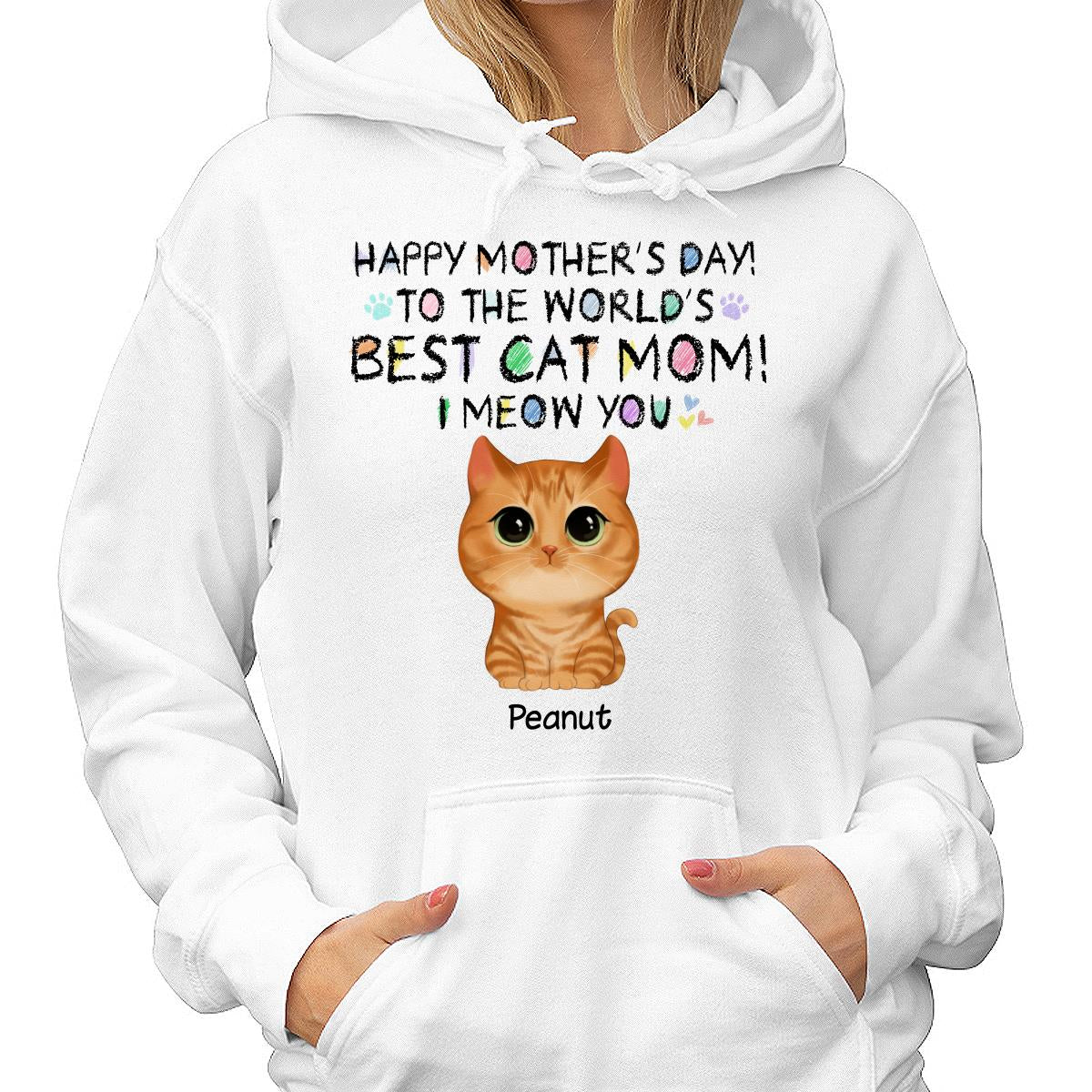 Watercolor Cute Cats Happy Mother‘s Day World‘s Best Cat Mom Crayon Text Personalized Shirt