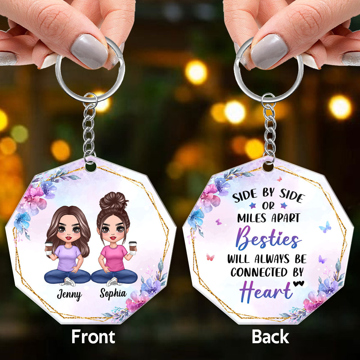 Best Friends Close At Heart Doll Besties Sitting Personalized Acrylic Keychain