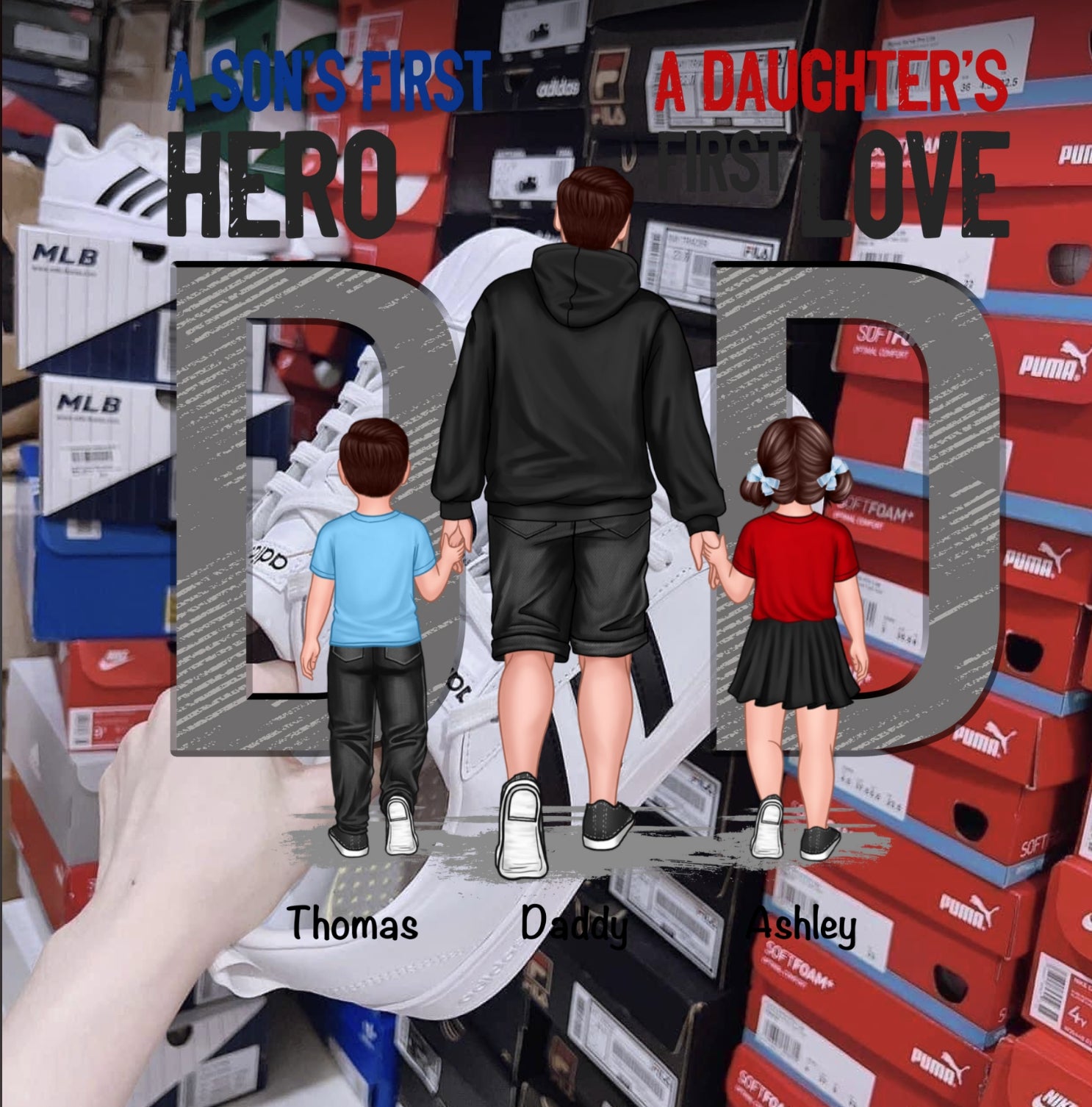 Son First Hero Daughter First Love Back View Dad And Son Daughter Kids Walking Personalized Shirt