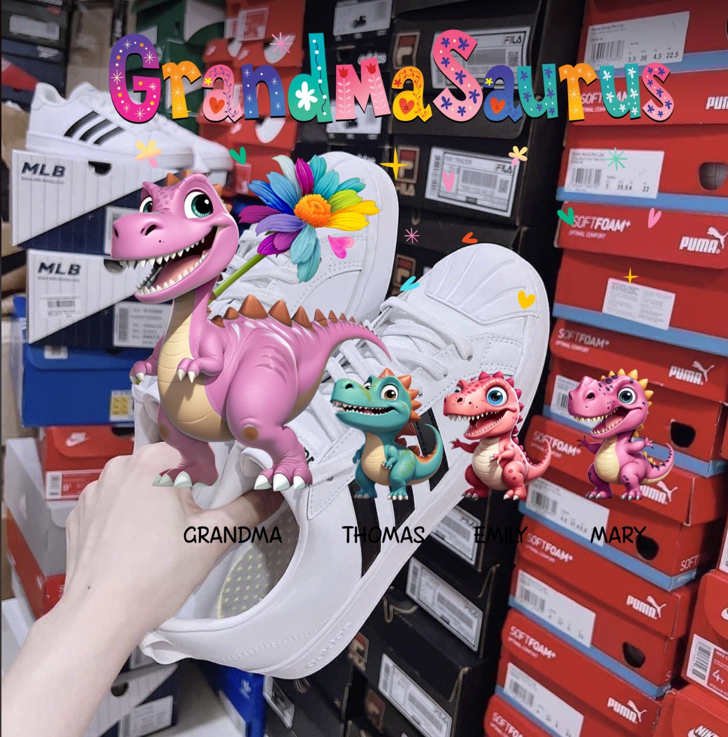 Grandmasaurus And Kids Colorful 3D Effect Dinosaurs - Personalized Shirt - Mother's Day Gift For Grandma
