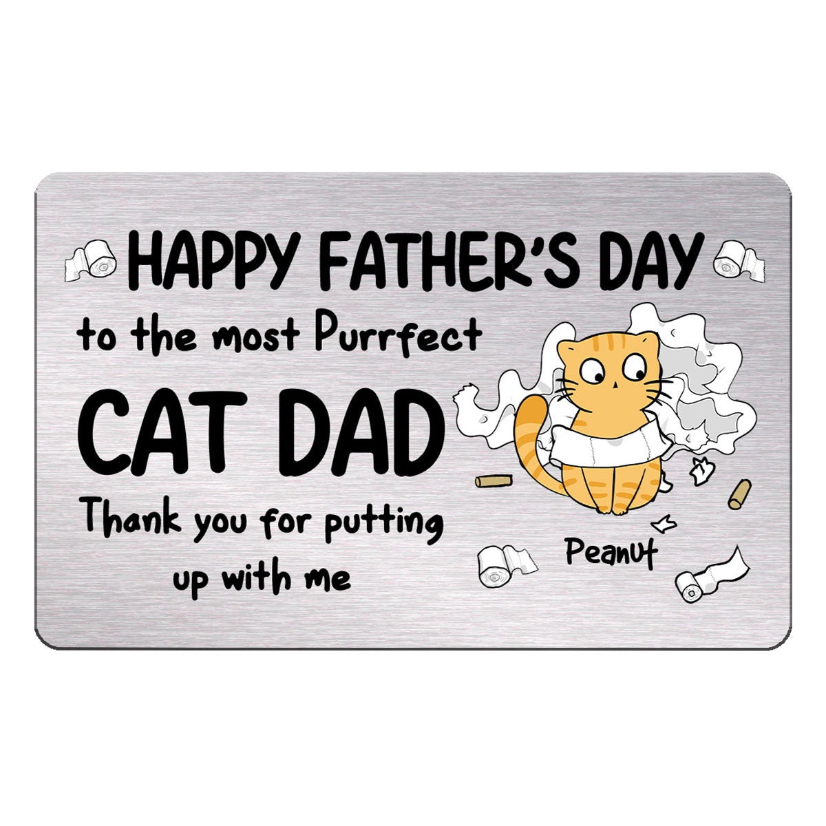 Happy Father‘s Day Cat Dad Toilet Paper Funny Gift Personalized Metal Wallet Card