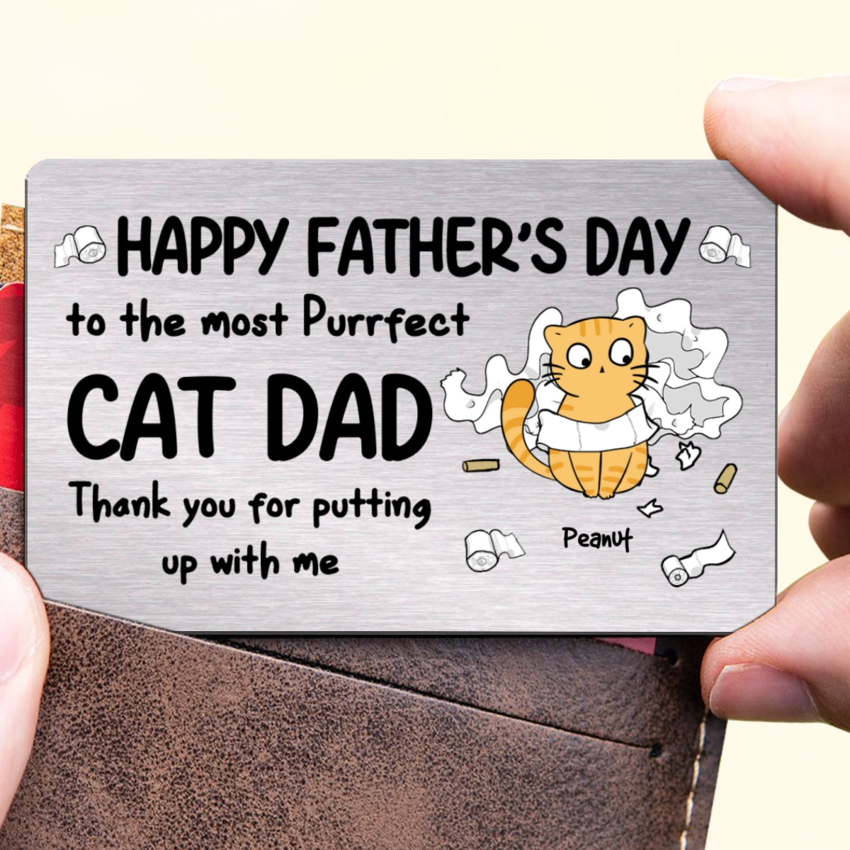Happy Father‘s Day Cat Dad Toilet Paper Funny Gift Personalized Metal Wallet Card