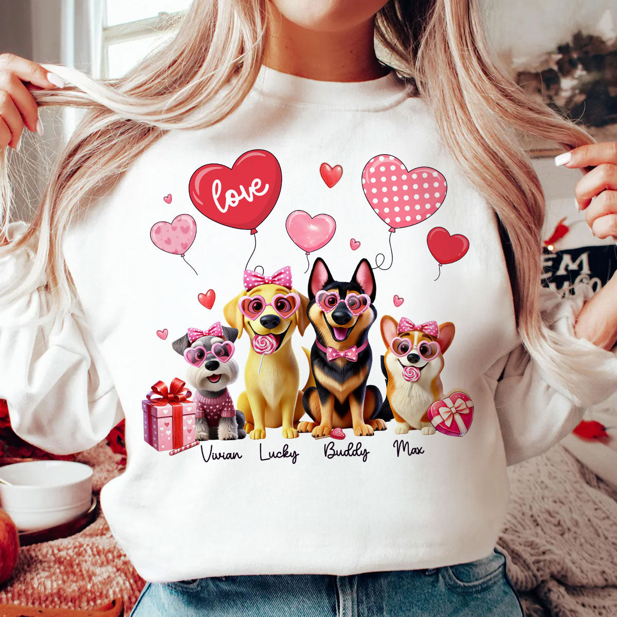 Personalized Heart Balloon Shirt For Dog Mom, 3D Cute Dogs