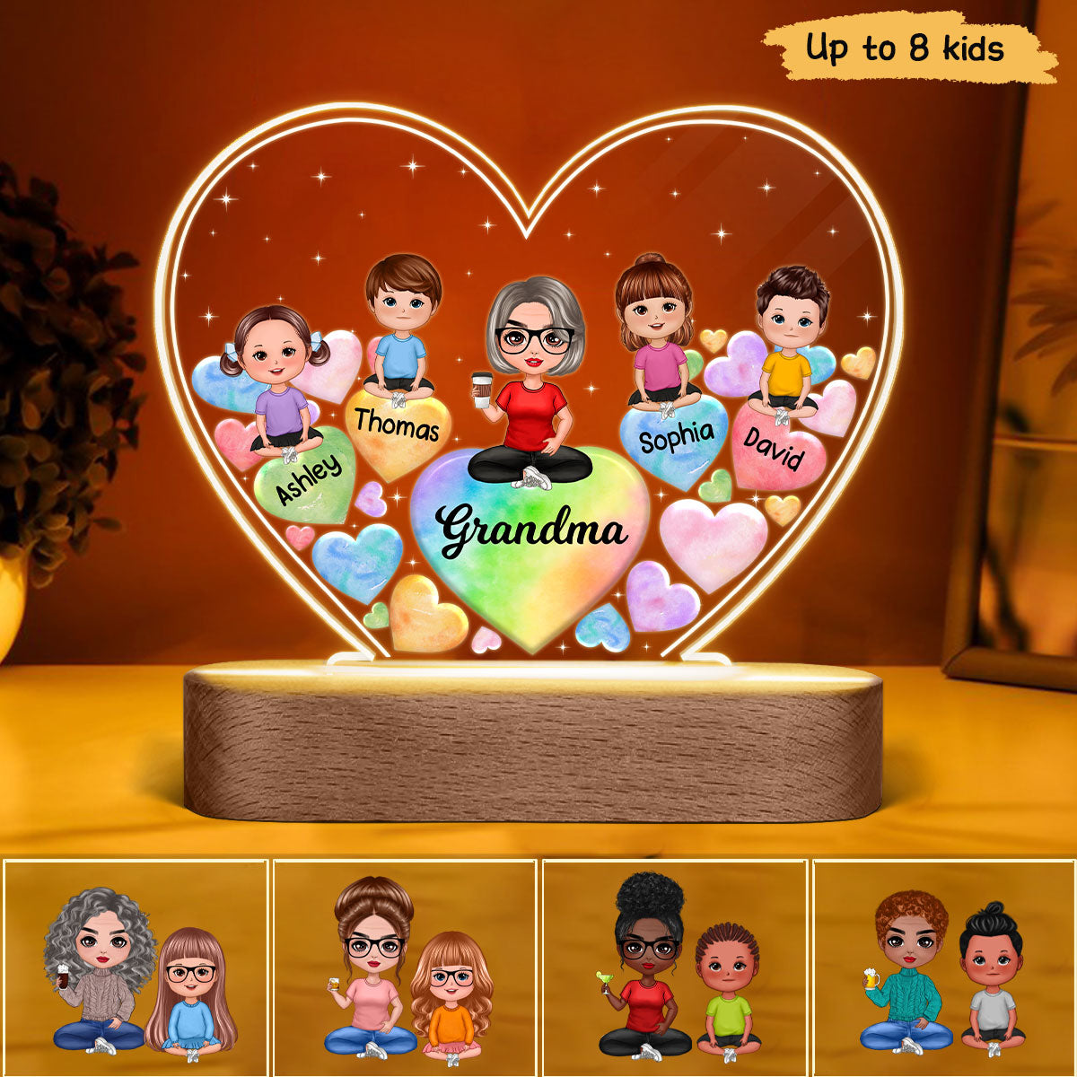 (campaign nang) Grandma Grandkids Hearts In Heart Personalized Heart Acrylic LED Night Light (campaign nang)