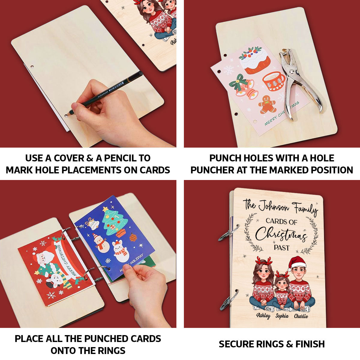 Animated Family Card Storage Keepsake Personalized Christmas Card Keeper