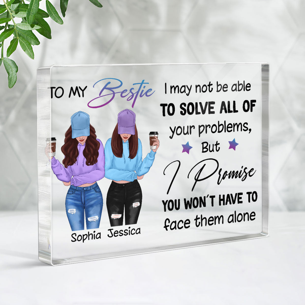 Front View Besties To My Bestie Personalized Personalized Horizontal Acrylic Block Plaque