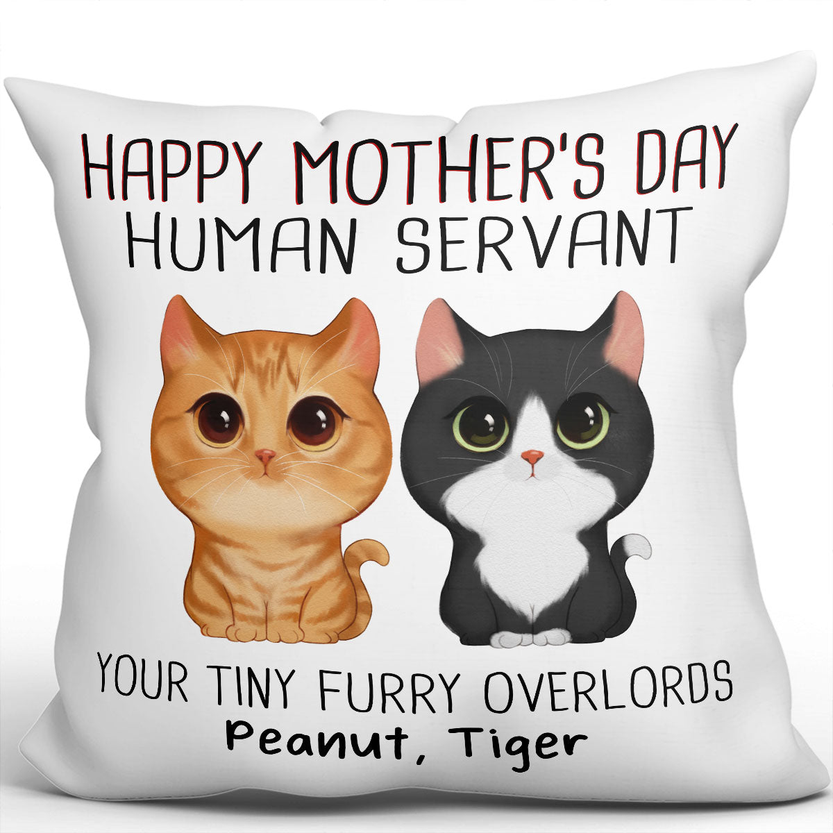 [Demo] Watercolor Cute Cats Happy Mother‘s Day Cat Human Servant Personalized Pillow