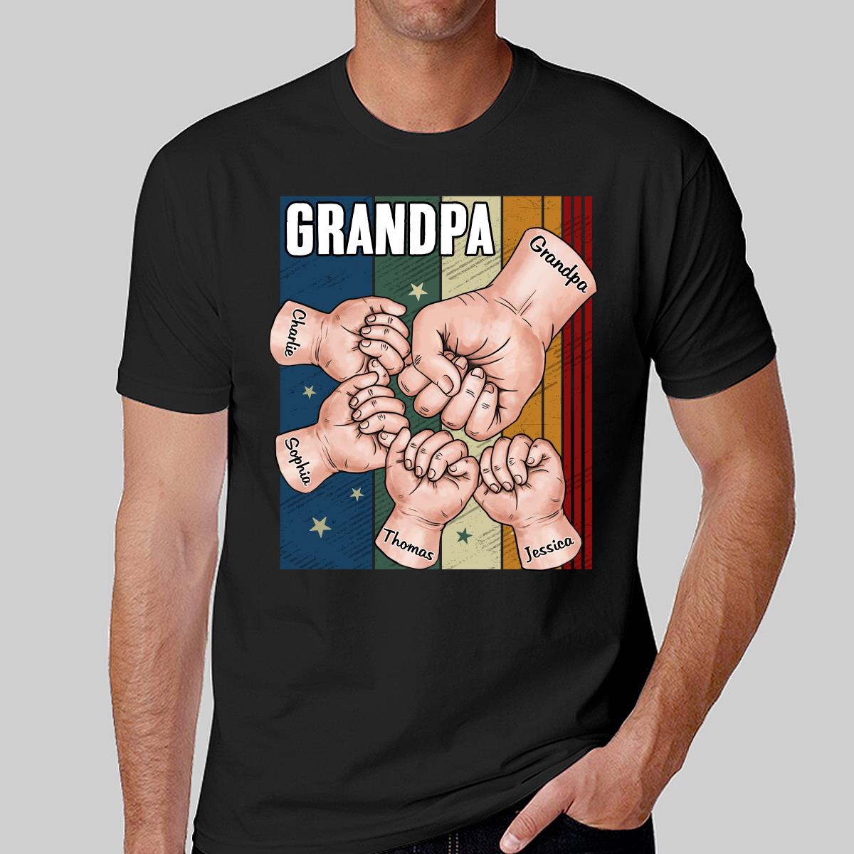 Retro Dad Grandpa Uncle And Kids Hands Fist Bump Personalized Shirt