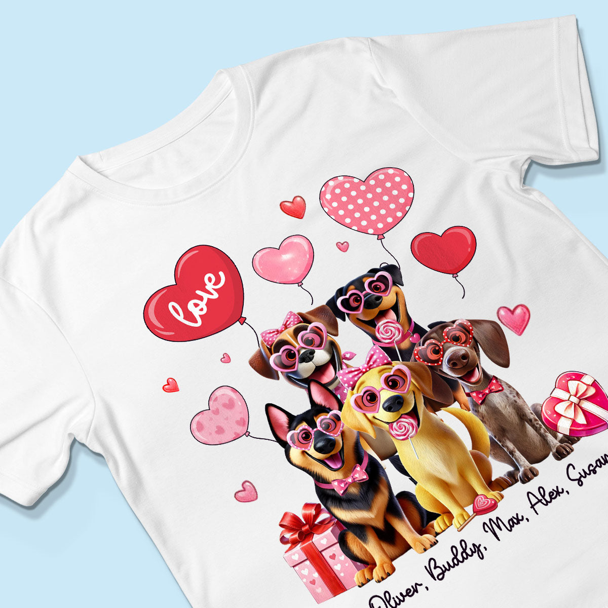 Personalized Heart Balloon Shirt For Dog Mom, 3D Cute Dogs