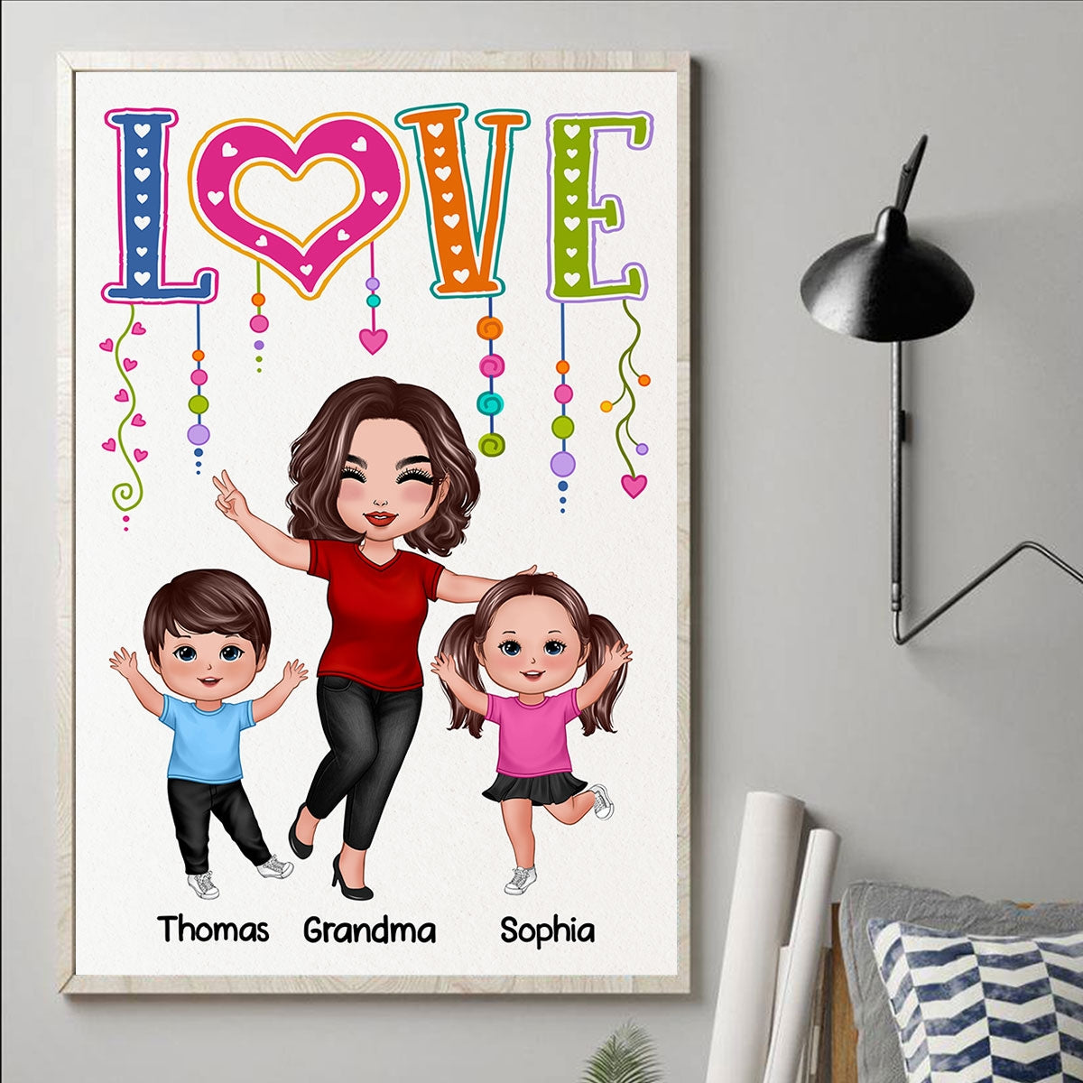 LOVE Happy Doll Grandma Mom With Kids Personalized Vertical Poster