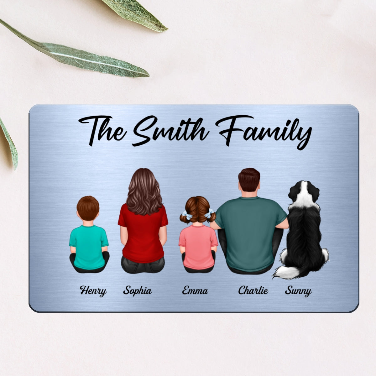(campaign nang) Family Sitting Back View Couple Kid Dog Cat Personalized Wallet Insert Metal Wallet Card (campaign nang)