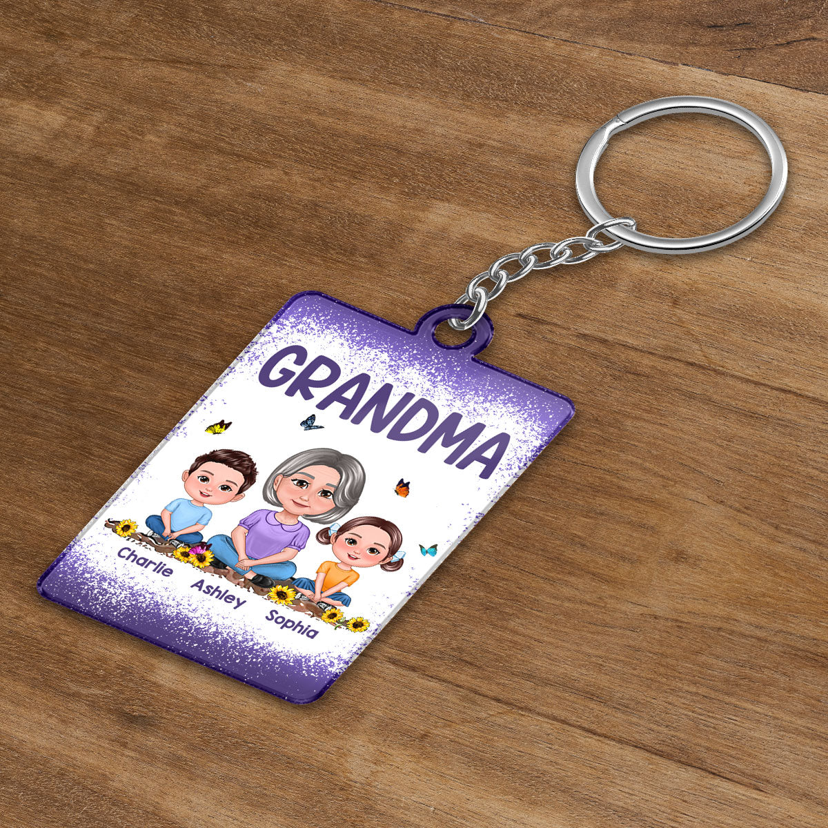 (campaign nang) Purple Grandma Mom Kids Butterflies Personalized Acrylic Keychain (campaign nang)
