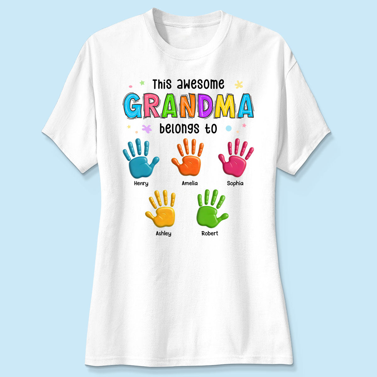 Belongs To Hand Paw 3D Effect Colorful Handprints Personalized Shirt
