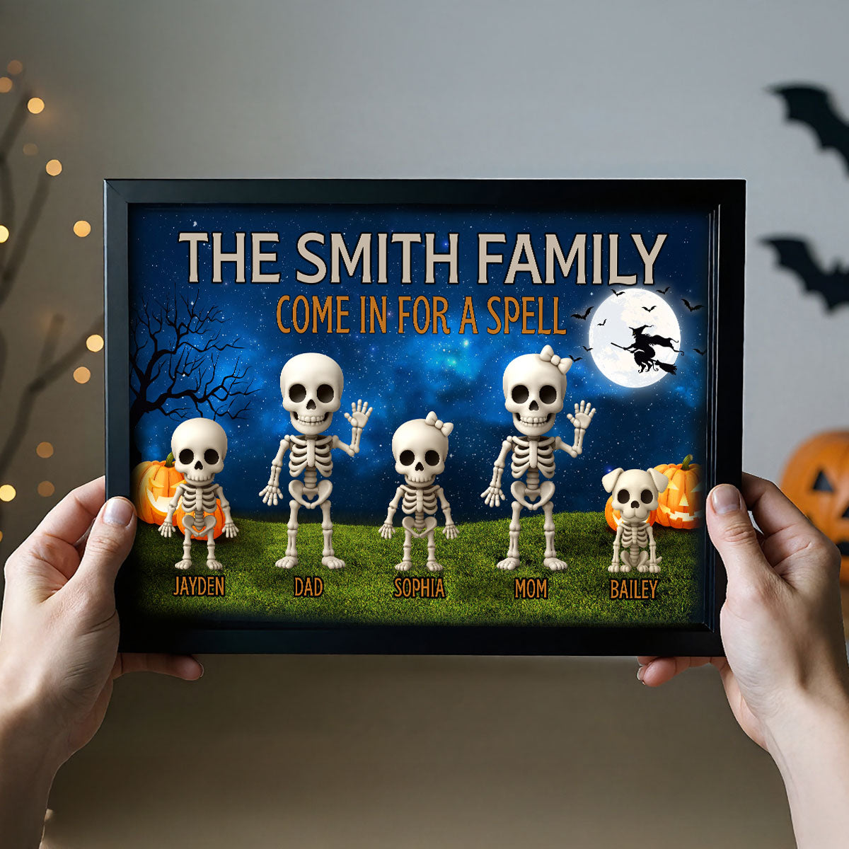 Halloween Funny Skeleton Family Personalized Poster, Halloween Decor