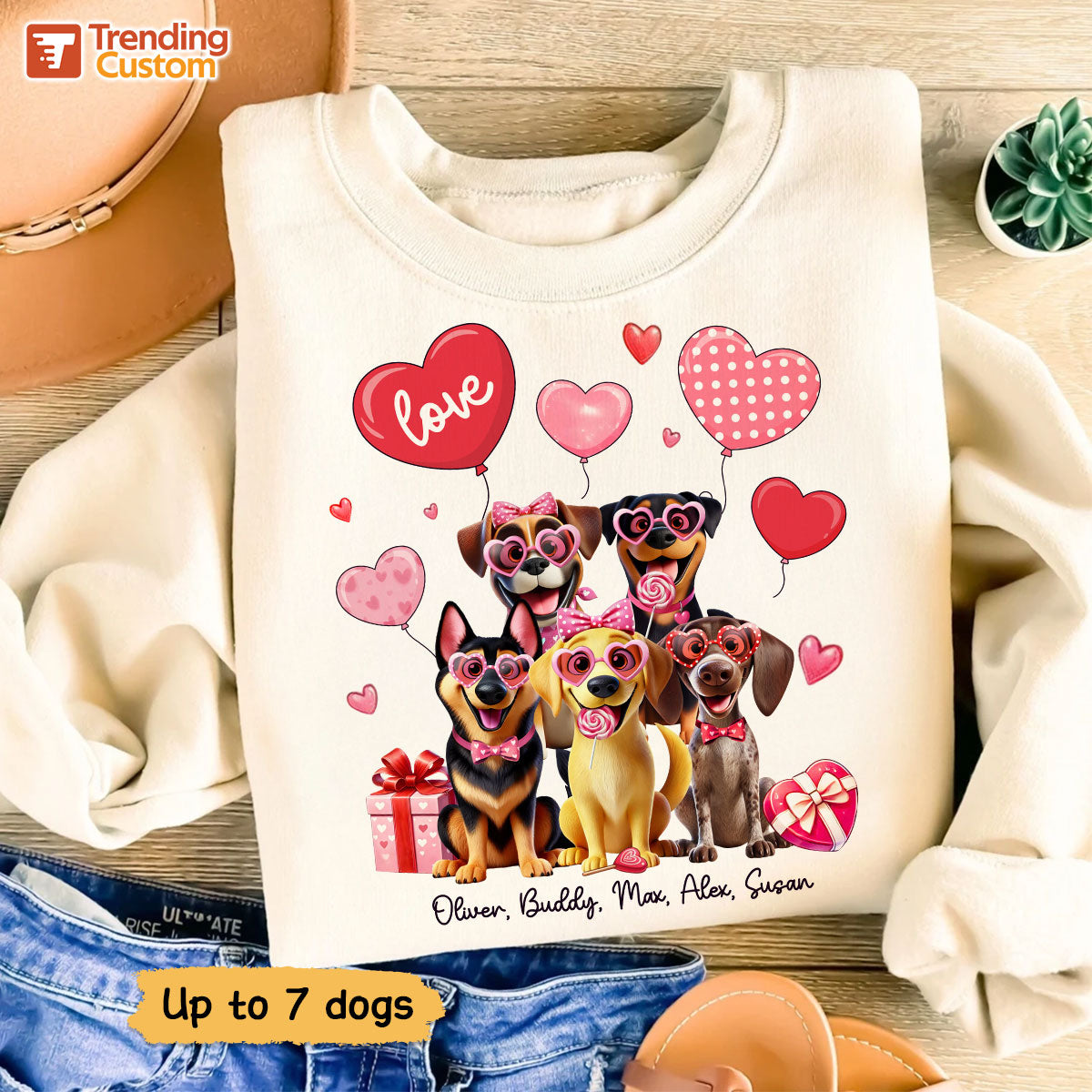 Personalized Heart Balloon Shirt For Dog Mom, 3D Cute Dogs