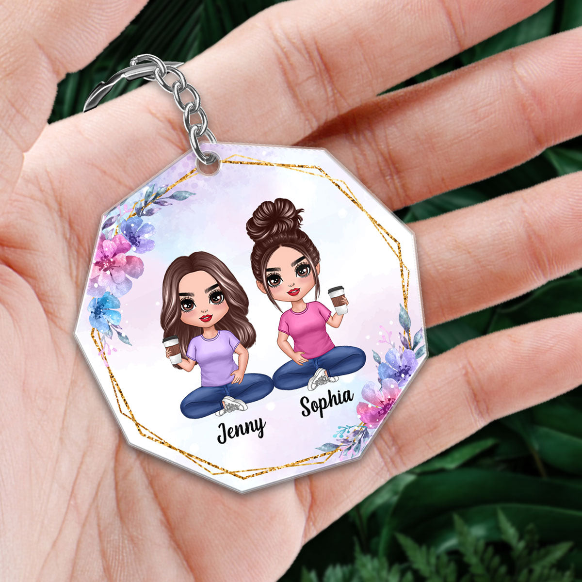Best Friends Close At Heart Doll Besties Sitting Personalized Acrylic Keychain