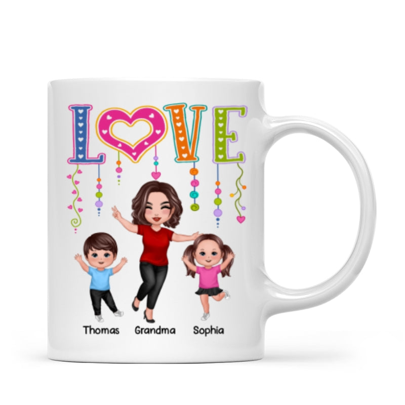 LOVE Happy Doll Grandma Mom With Kids Personalized Mug