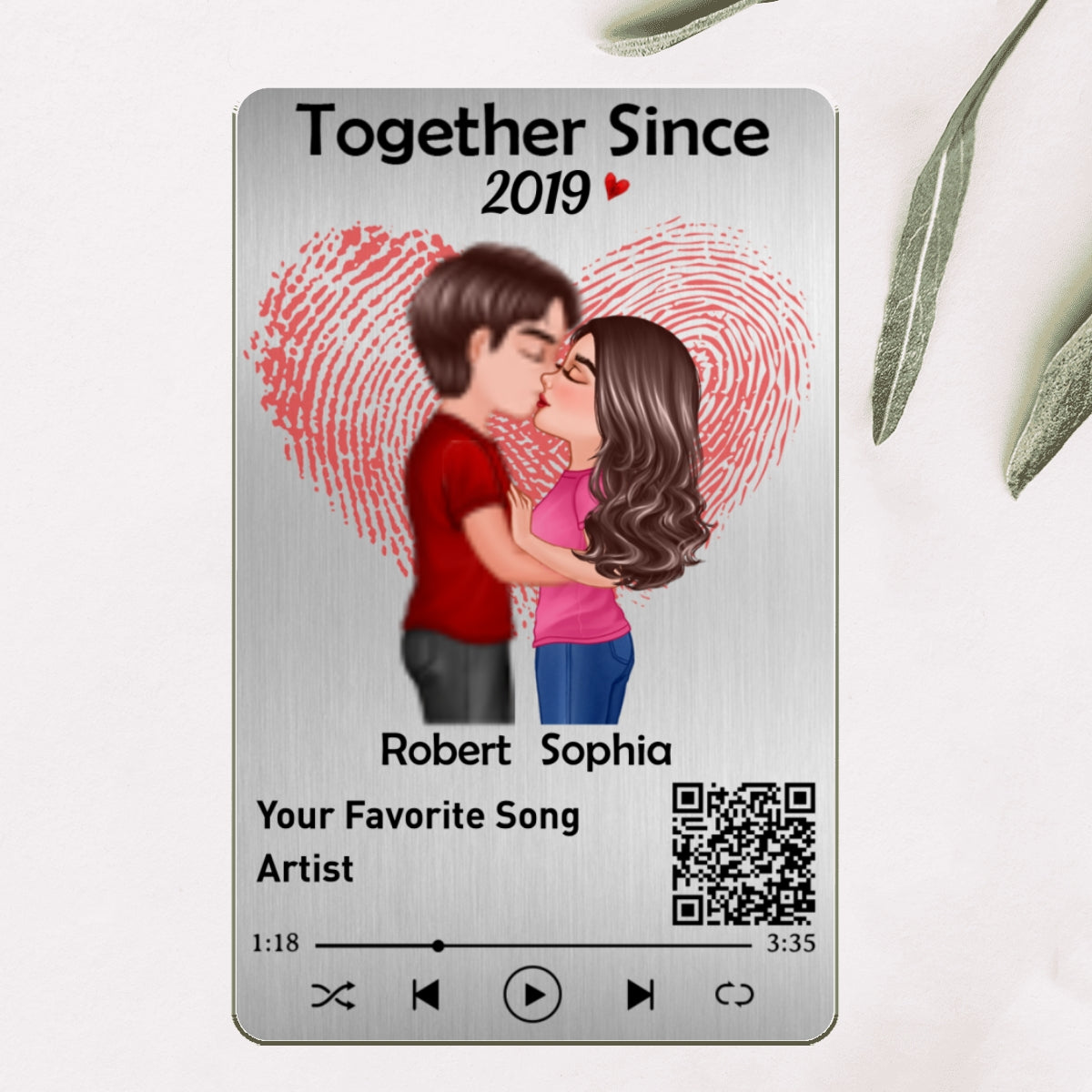 Fingerprint Heart Couple Kissing Favorite Song QR Code Personalized Metal Wallet Card