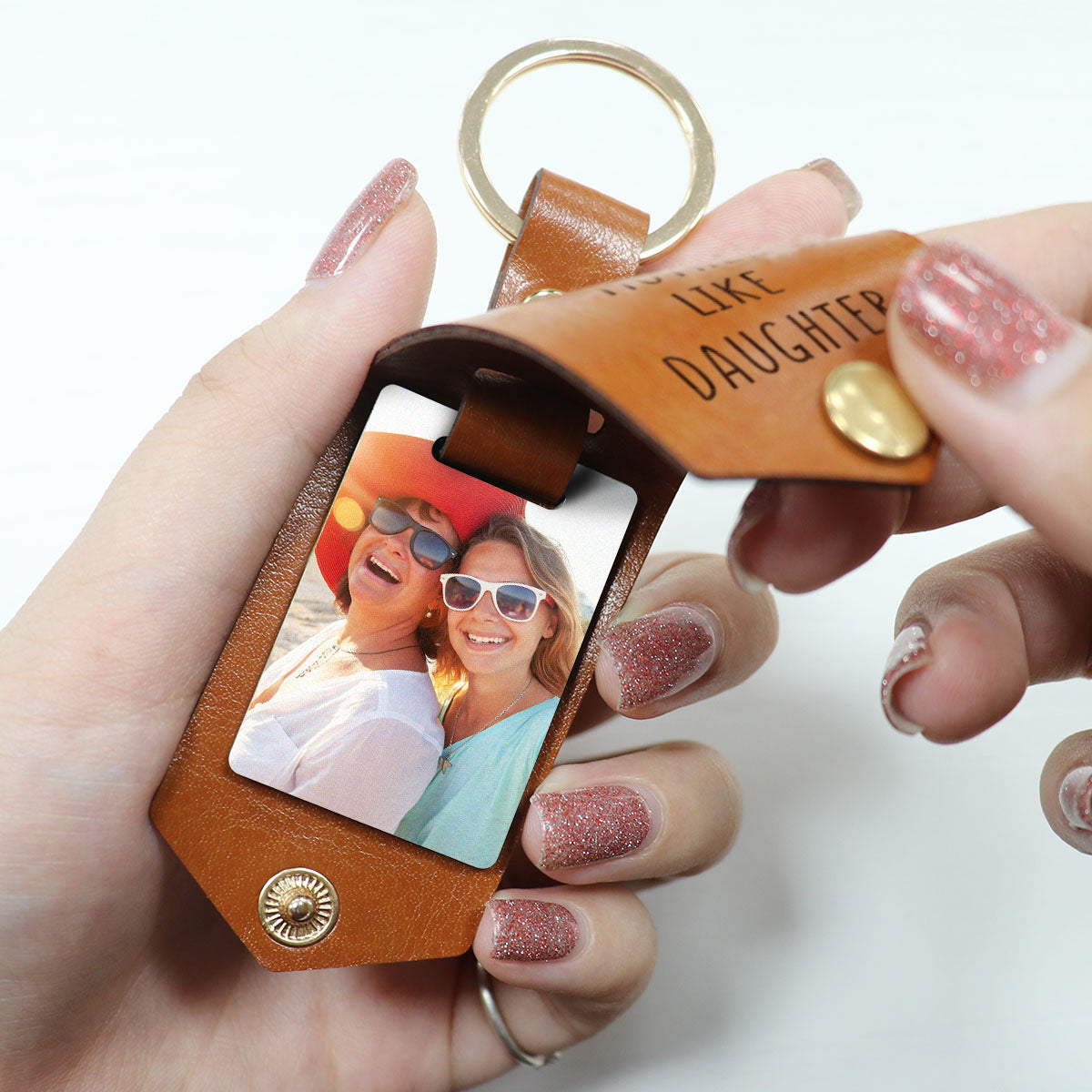 Like Mother Like Daughter Custom Photo Gift Personalized Leather Keychain