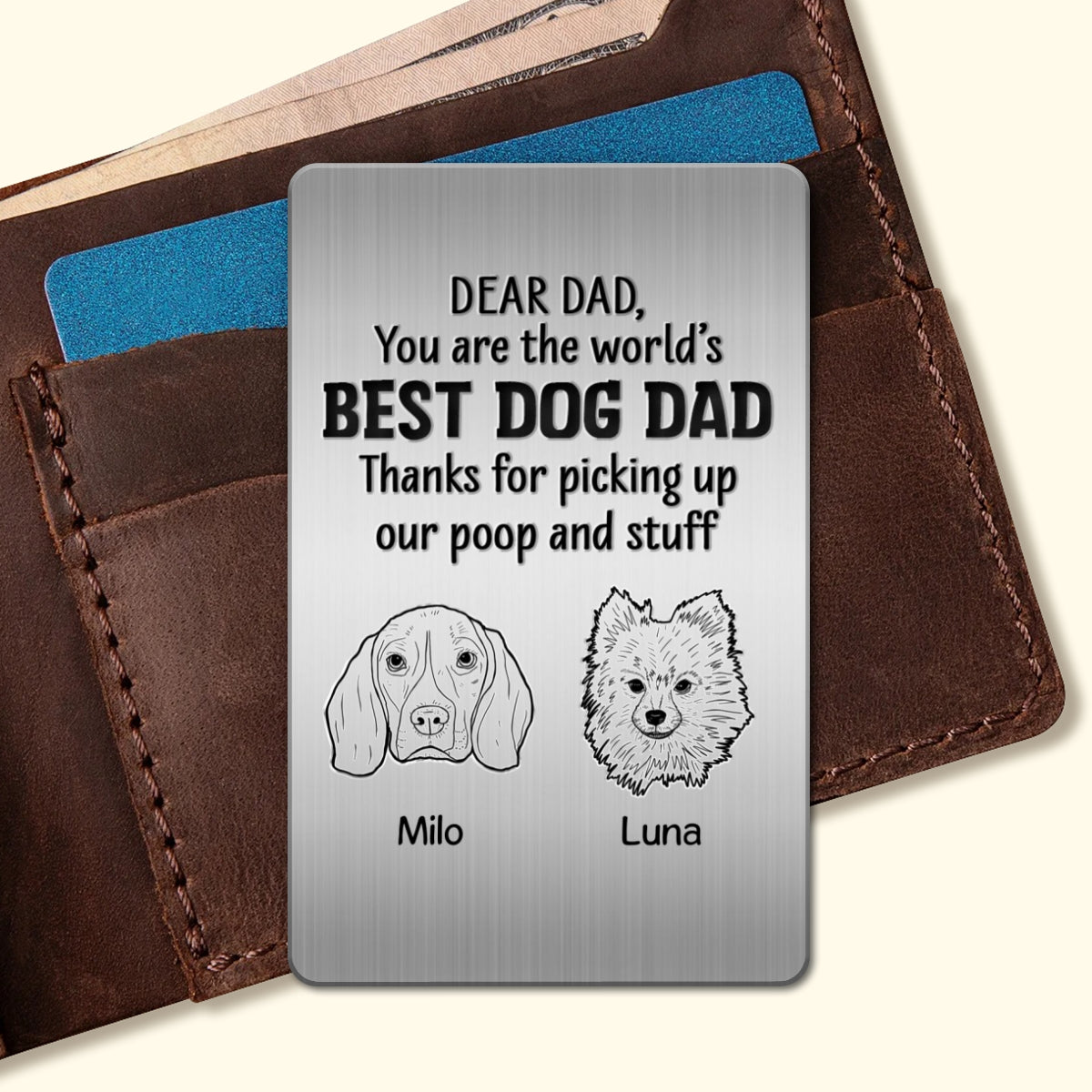 Best Dog Dad Ever Dog Head Outline Personalized Metal Wallet Card