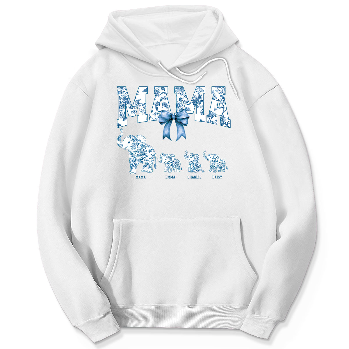 Elephant Grandma Mom Blue Floral Pattern Chinoiserie Personalized Shirt, Mother's Day gift
