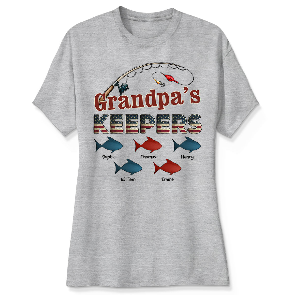 Nation Flag Grandpa's Keepers Fishing 4th Of July Personalized Shirt