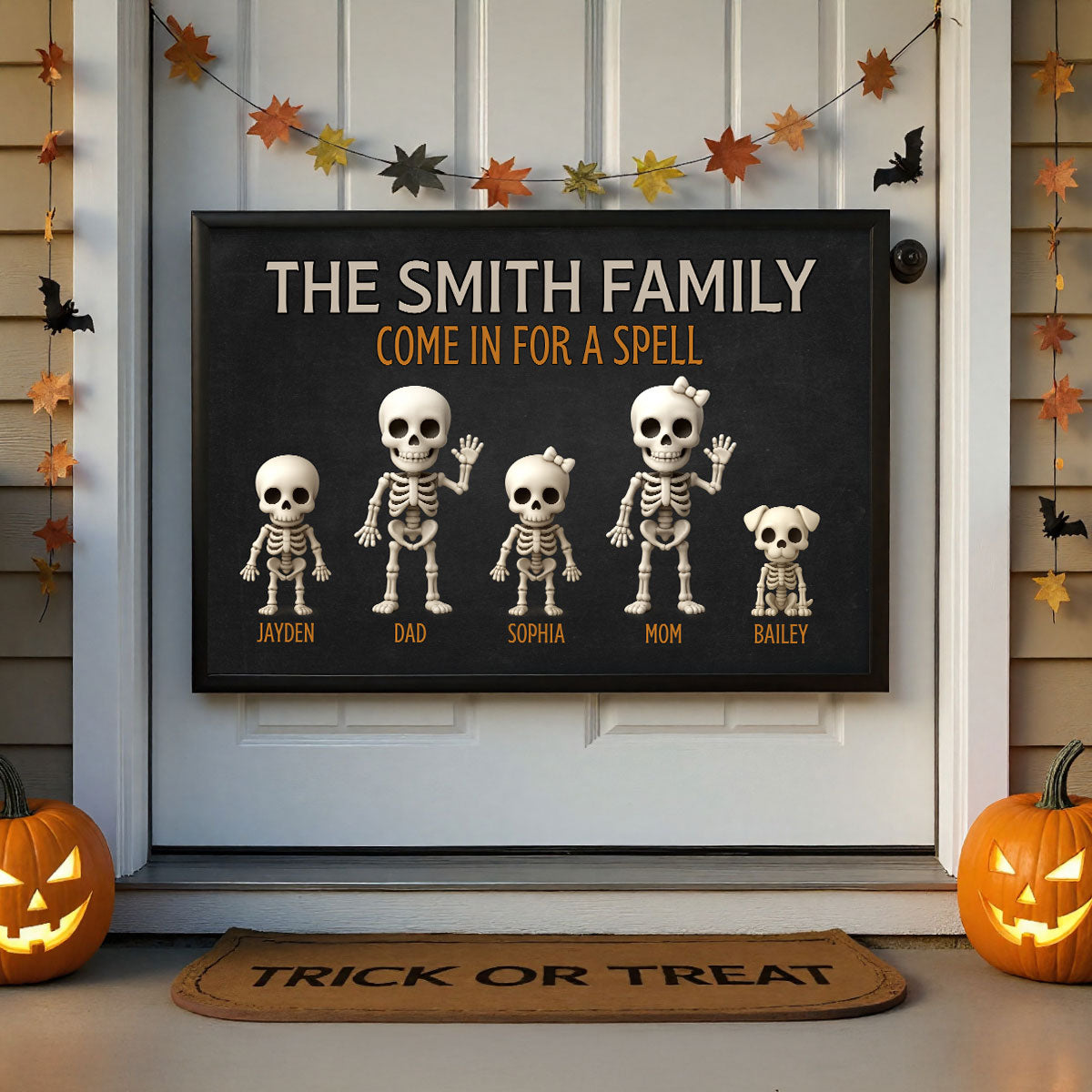 Halloween Funny Skeleton Family Personalized Poster, Halloween Decor