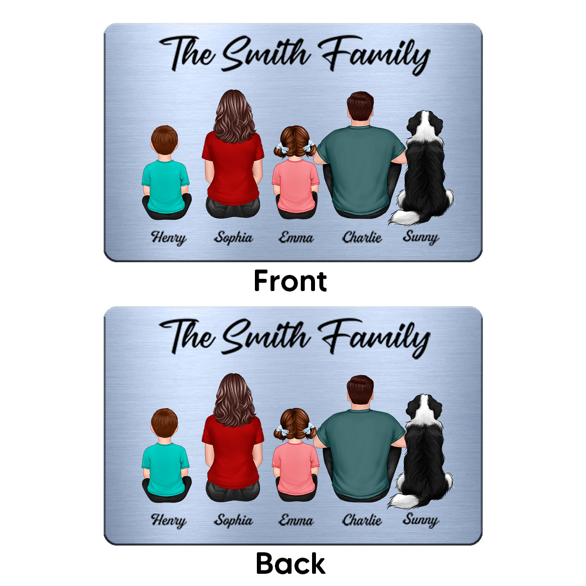 (campaign nang) Family Sitting Back View Couple Kid Dog Cat Personalized Wallet Insert Metal Wallet Card (campaign nang)
