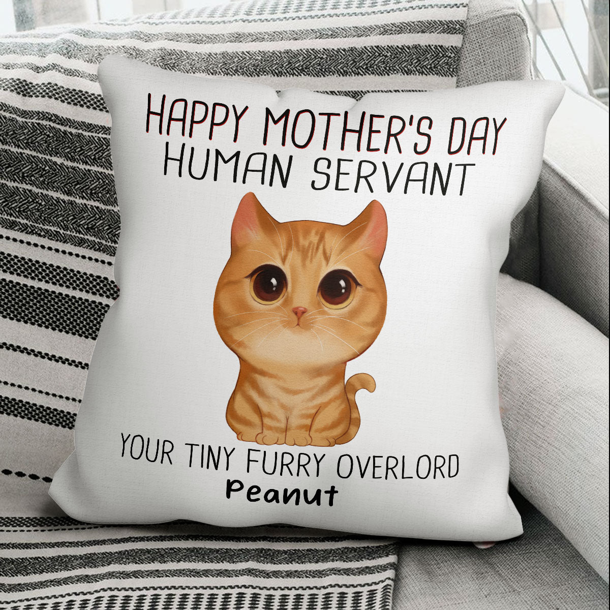 [Demo] Watercolor Cute Cats Happy Mother‘s Day Cat Human Servant Personalized Pillow