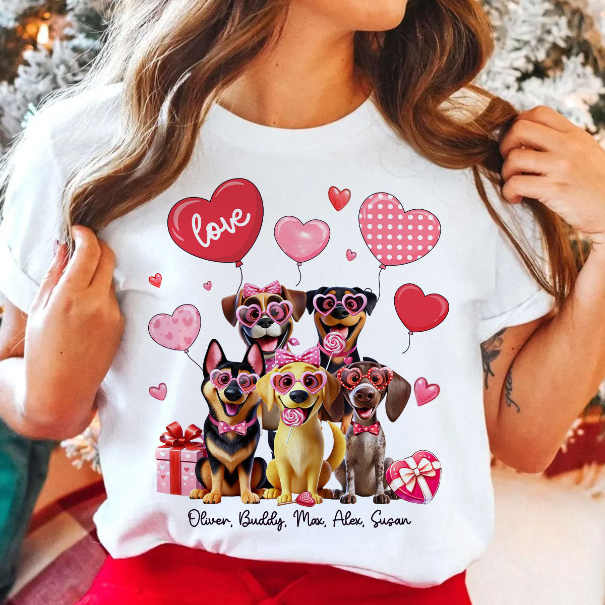 Personalized Heart Balloon Shirt For Dog Mom, 3D Cute Dogs
