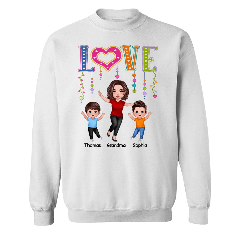 LOVE Happy Doll Grandma Mom With Kids Personalized Shirt