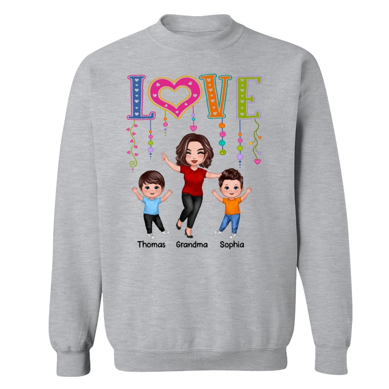 LOVE Happy Doll Grandma Mom With Kids Personalized Shirt