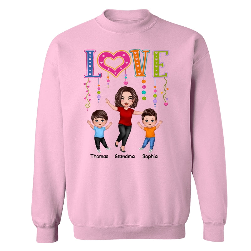 LOVE Happy Doll Grandma Mom With Kids Personalized Shirt