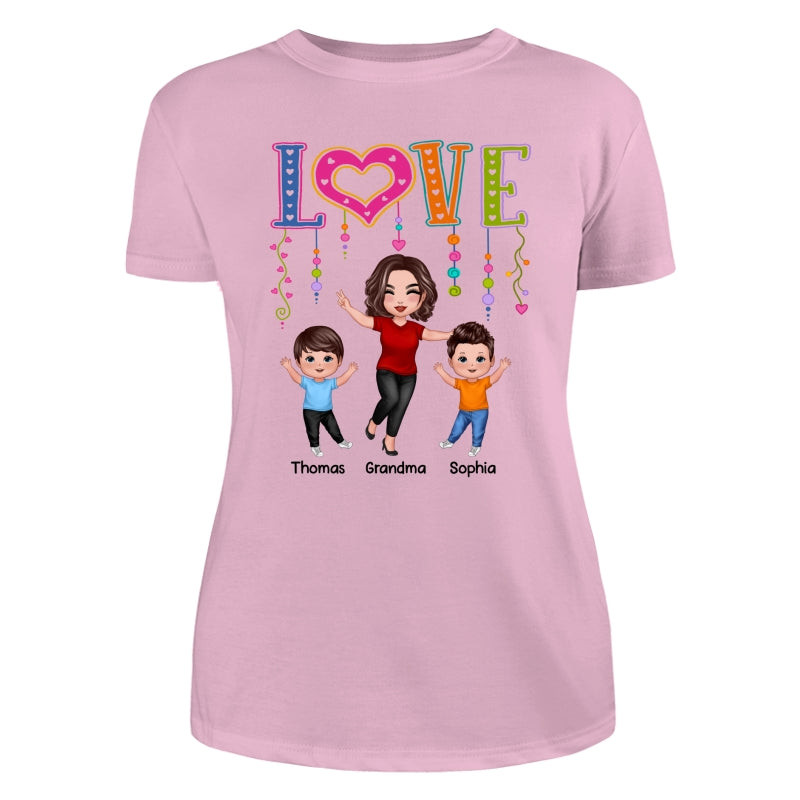 LOVE Happy Doll Grandma Mom With Kids Personalized Shirt