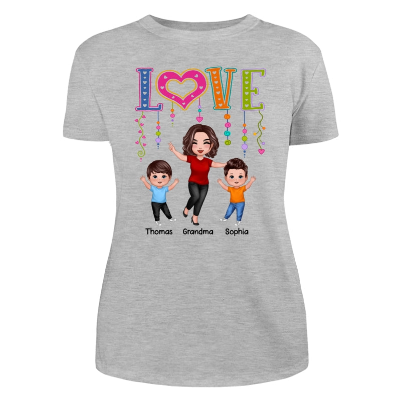 LOVE Happy Doll Grandma Mom With Kids Personalized Shirt