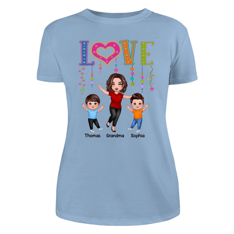 LOVE Happy Doll Grandma Mom With Kids Personalized Shirt