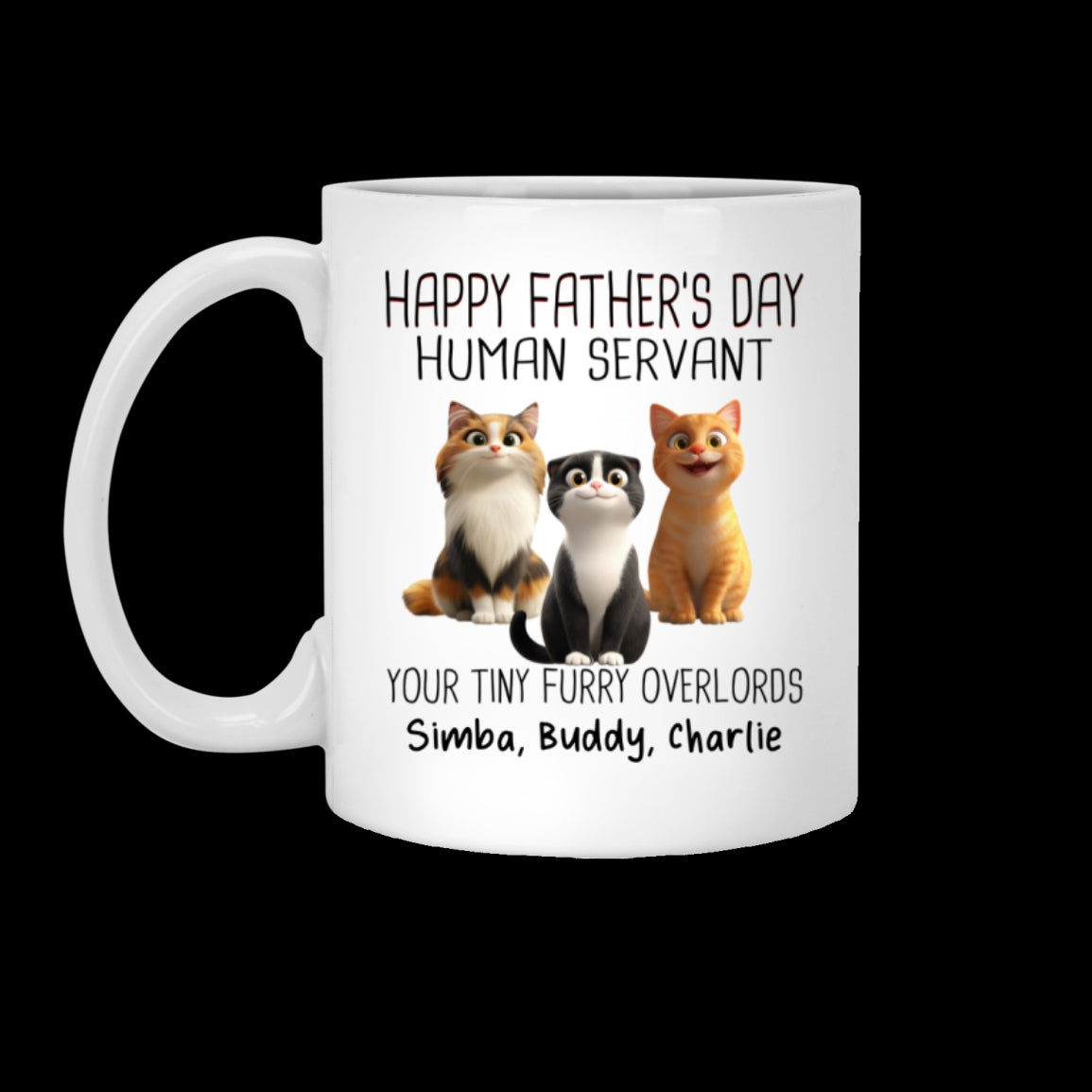 Happy Father's Day Human Servant Cartoon Funny Cats Personalized Mug, Gift For Cat Dad