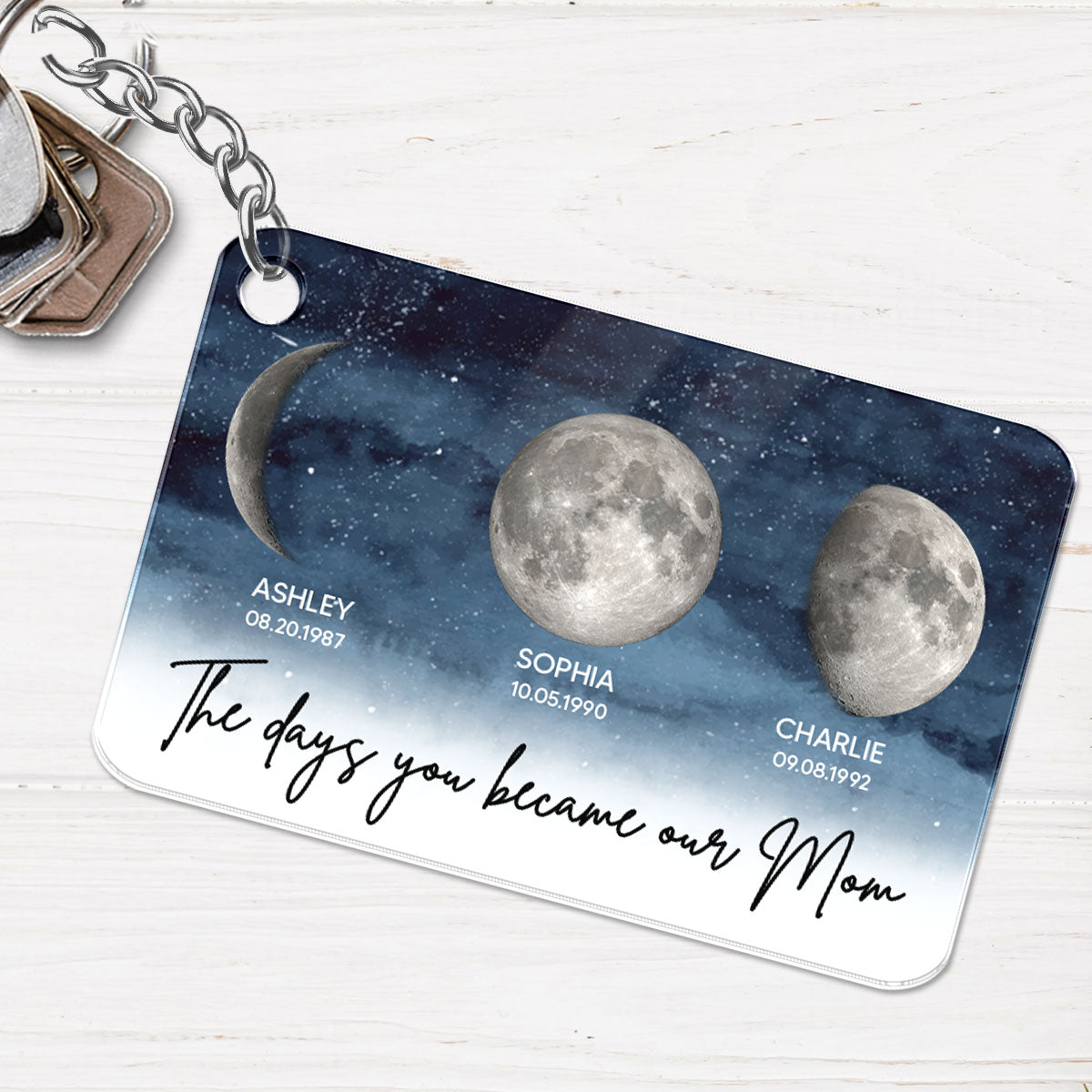 Starry Night Custom Birth Moon Phase The Days You Became Our Mom Personalized Acrylic Keychain, Mother's Day Gift_Onboarding