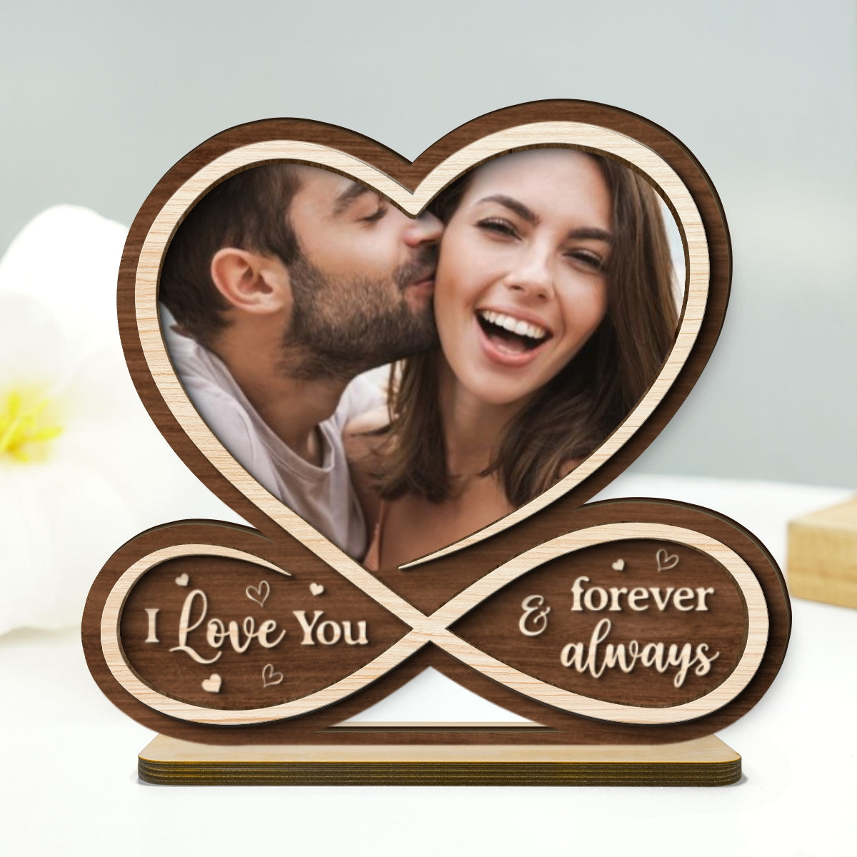 Infinity Custom Couple Photo Personalized 2-Layer Standing Wooden Plaque, Heartfelt Gift For Couple, For Him, For Her, Boyfriend, Girlfriend, Husband, Wife