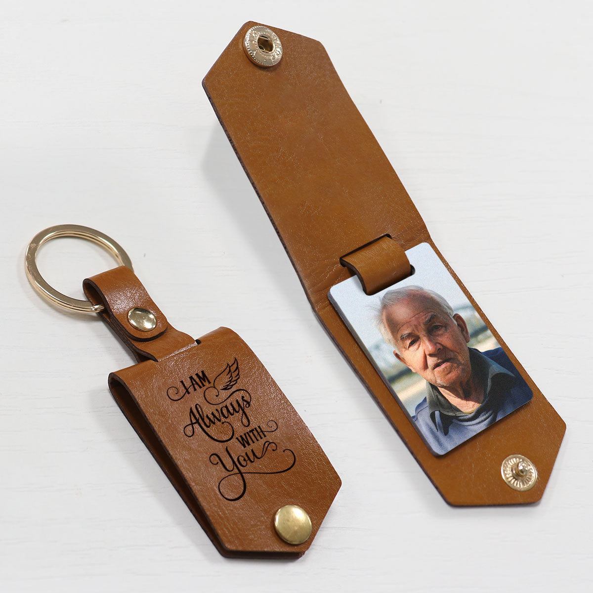 I Am Always With You Memorial Custom Photo Remembrance Gift Personalized Leather Keychain
