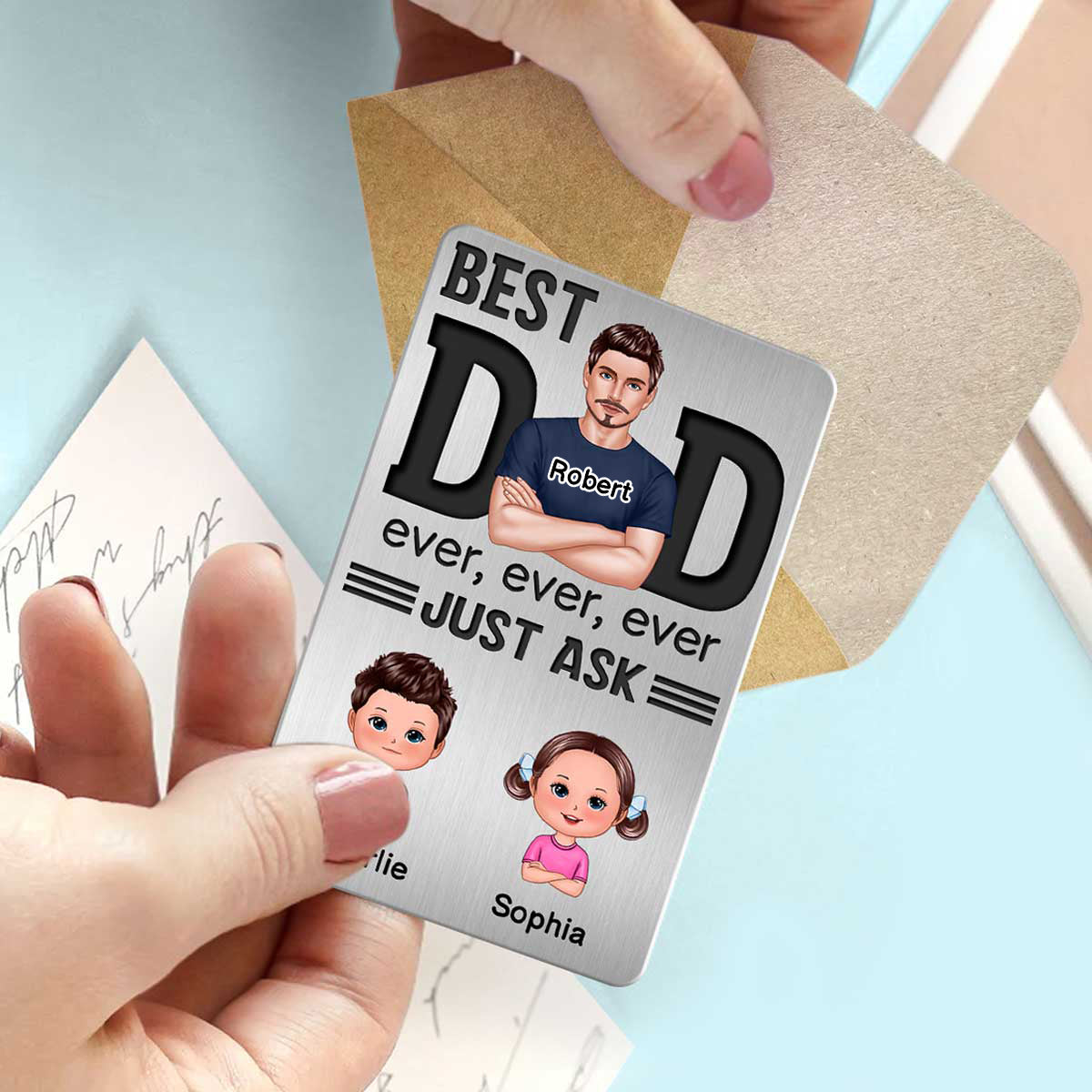 Best Dad Ever Just Ask Doll Kids Personalized Metal Wallet Card